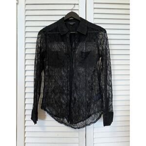 Vintage 90s Y2K Black Lace Guess Long Sleeved Blouse Size XS
